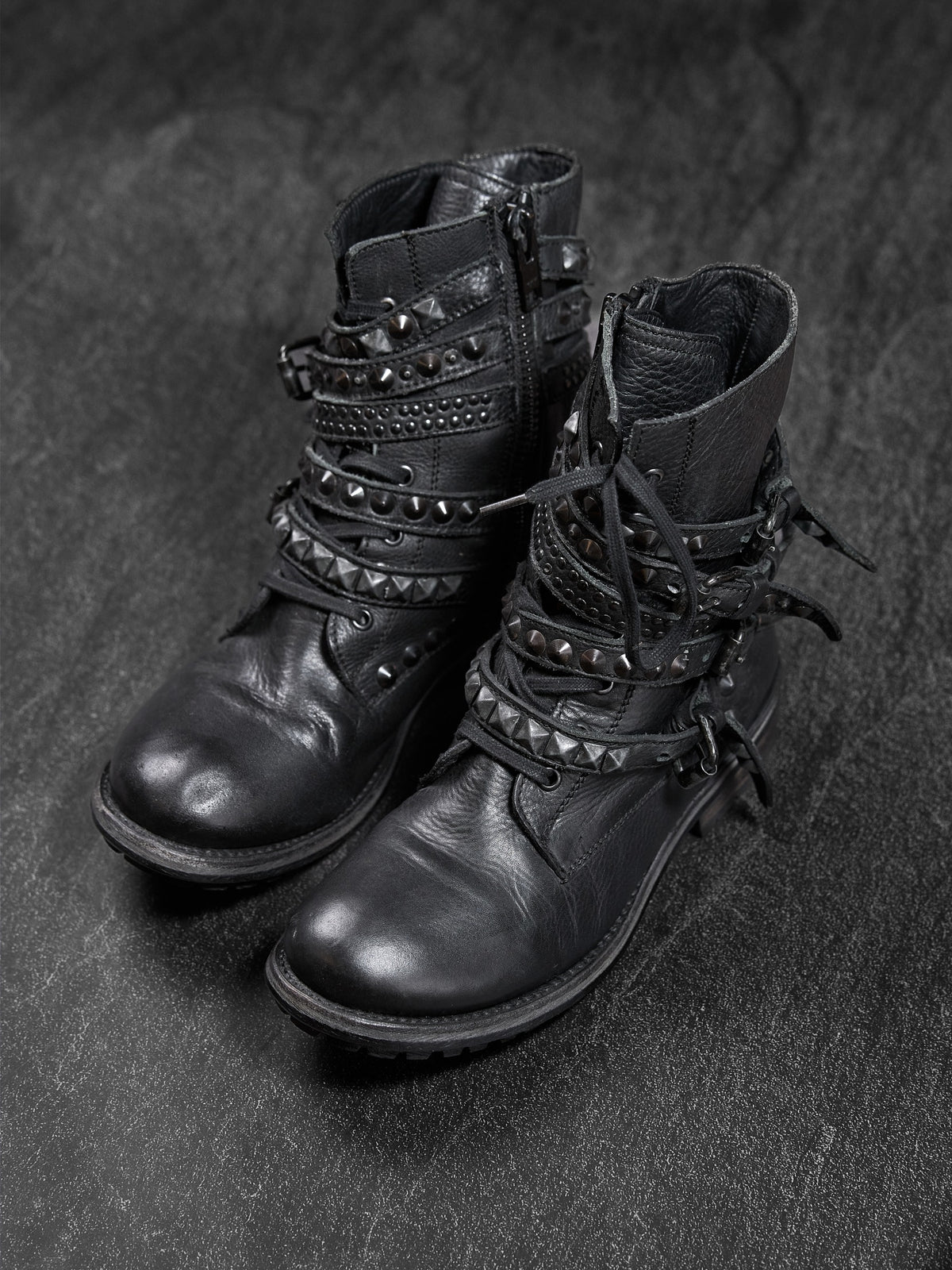 ASH Punk Studded Buckle Biker Boots Black Leather EU 40