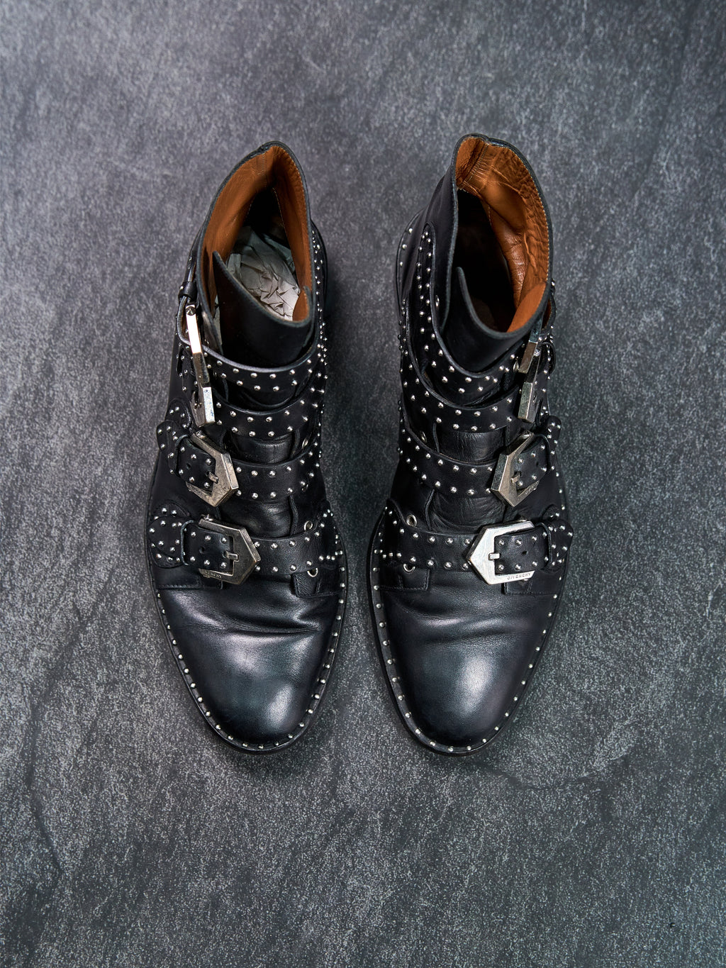 Givenchy Studded Multi-Buckle Harness Boots Black Leather EU 41