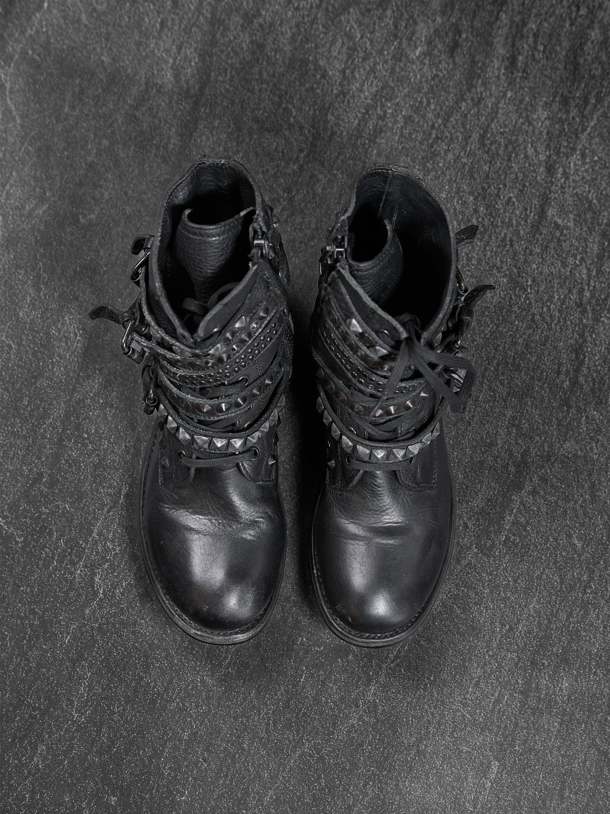 ASH Punk Studded Buckle Biker Boots Black Leather EU 40