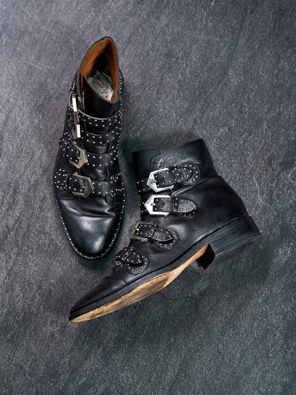 Givenchy Studded Multi-Buckle Harness Boots Black Leather EU 41