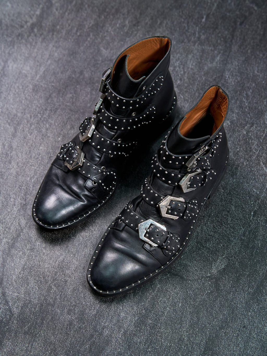 Givenchy Studded Multi-Buckle Harness Boots Black Leather EU 41