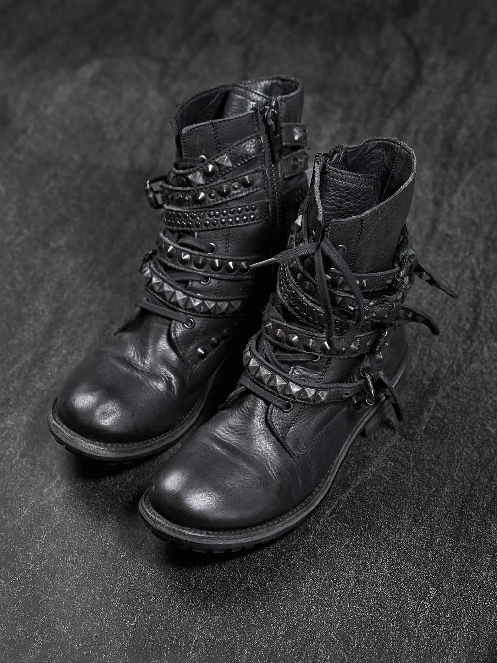 ASH Punk Studded Buckle Biker Boots Black Leather EU 40