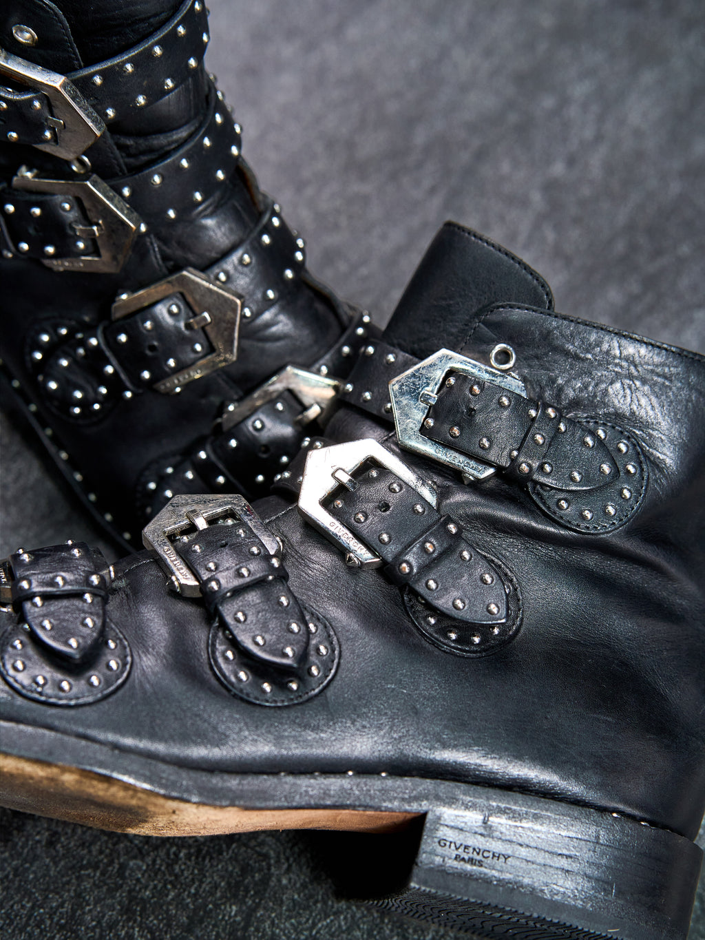 Givenchy Studded Multi-Buckle Harness Boots Black Leather EU 41