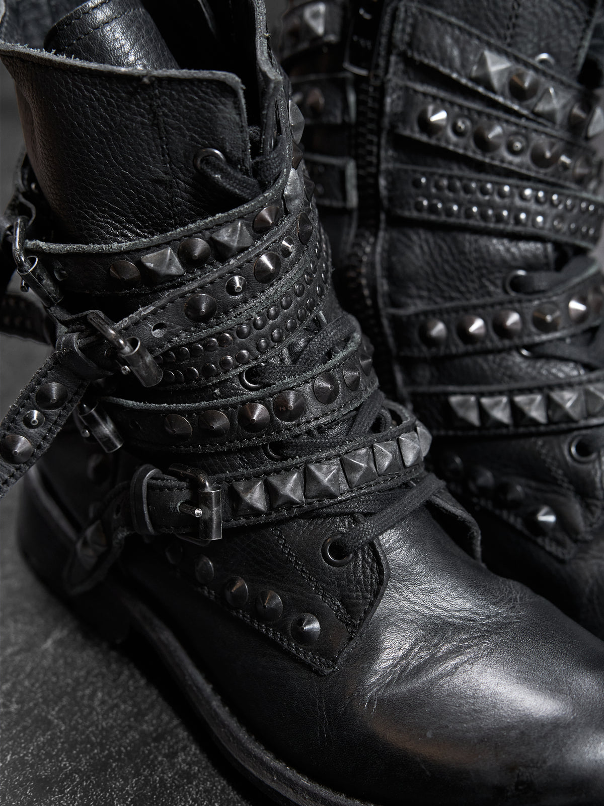 ASH Punk Studded Buckle Biker Boots Black Leather EU 40