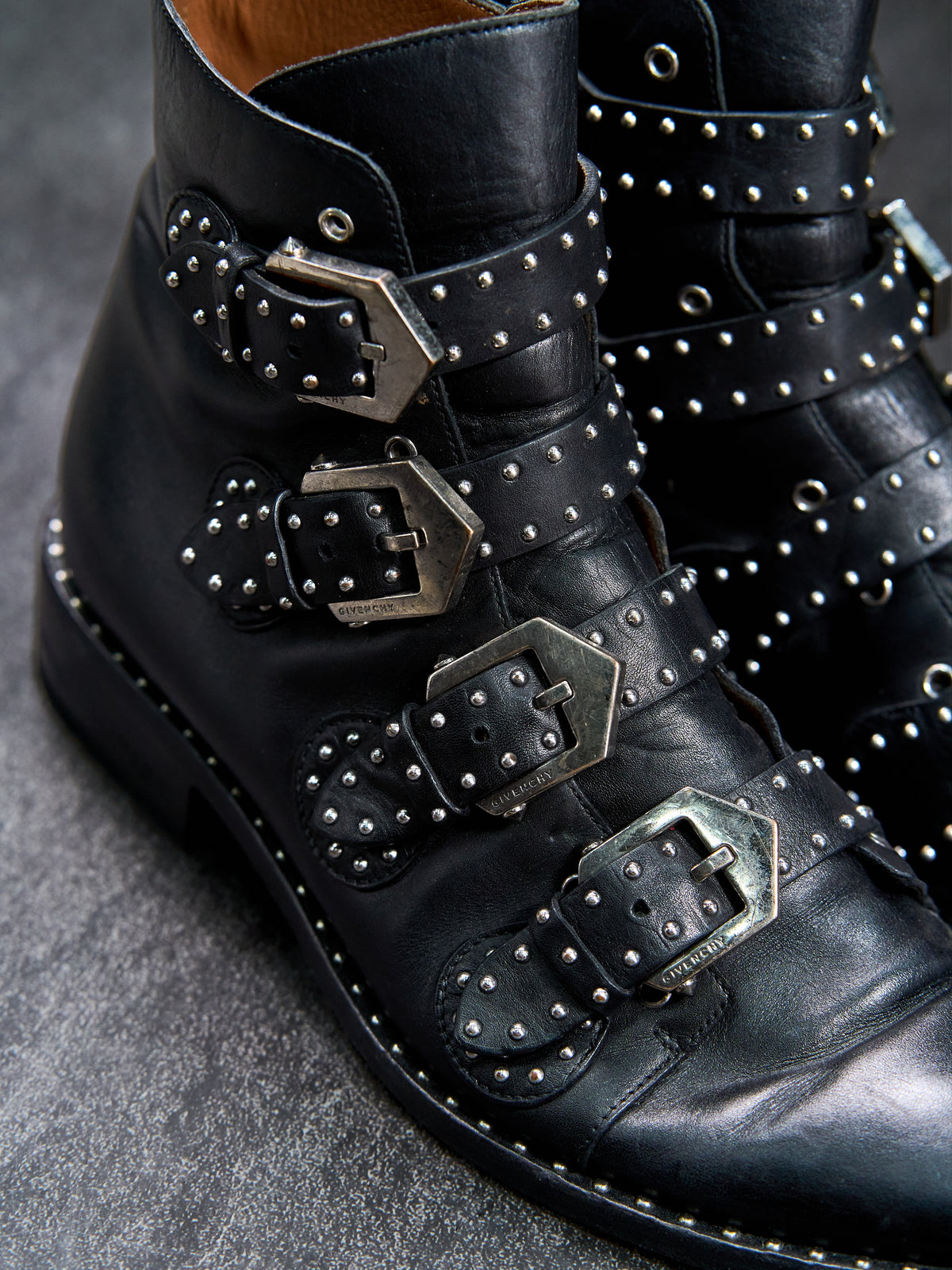 Givenchy Studded Multi-Buckle Harness Boots Black Leather EU 41