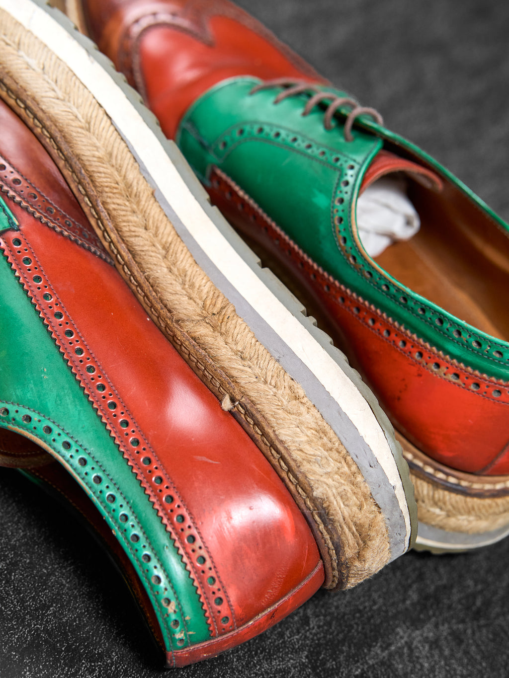 Prada Wingtip Brogue Platform Shoes Green / Orange UK 9