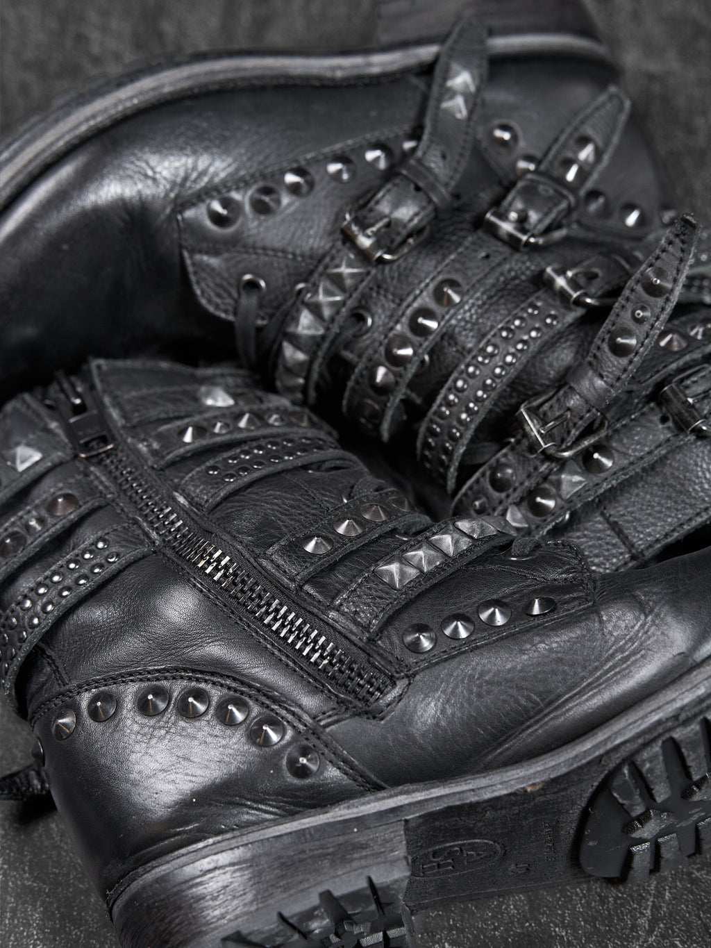 ASH Punk Studded Buckle Biker Boots Black Leather EU 40