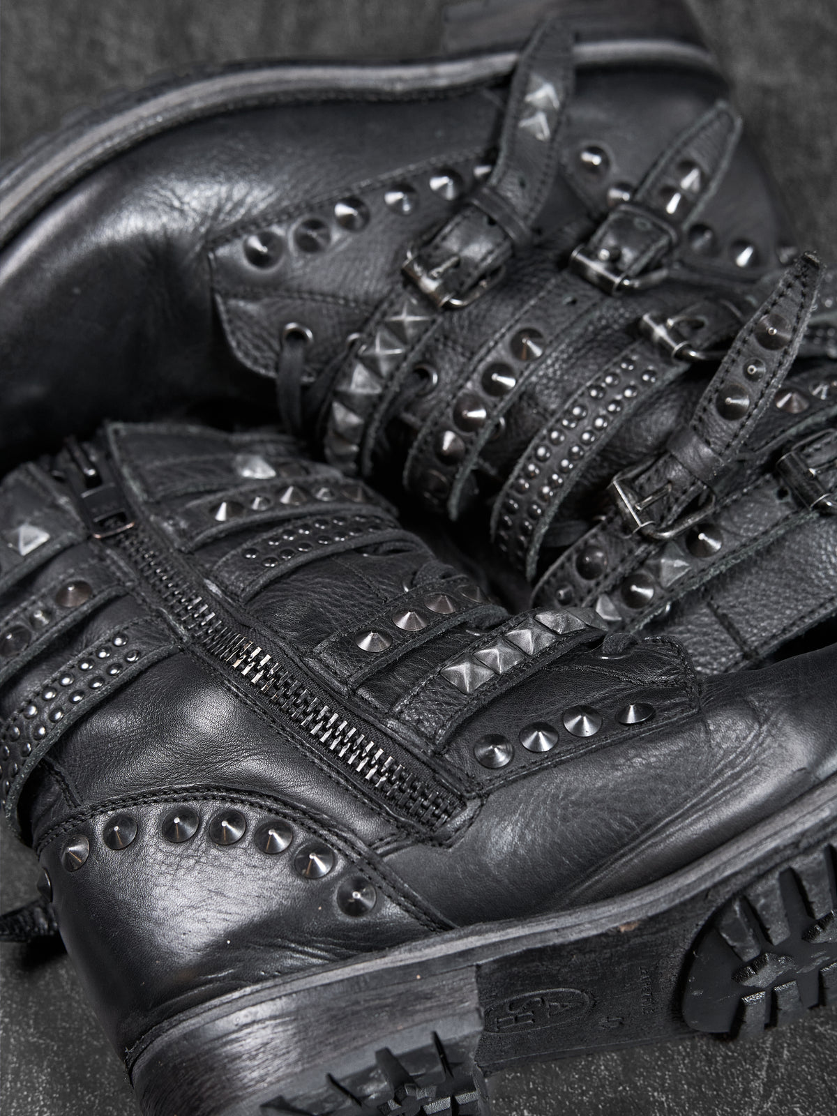 ASH Punk Studded Buckle Biker Boots Black Leather EU 40