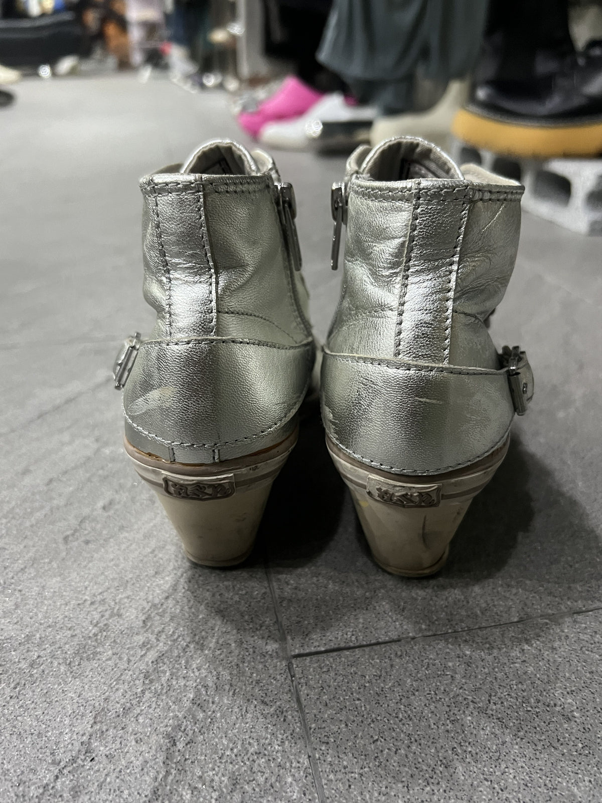 ASH Silver Leather Buckle Wedge Sneakers EU37