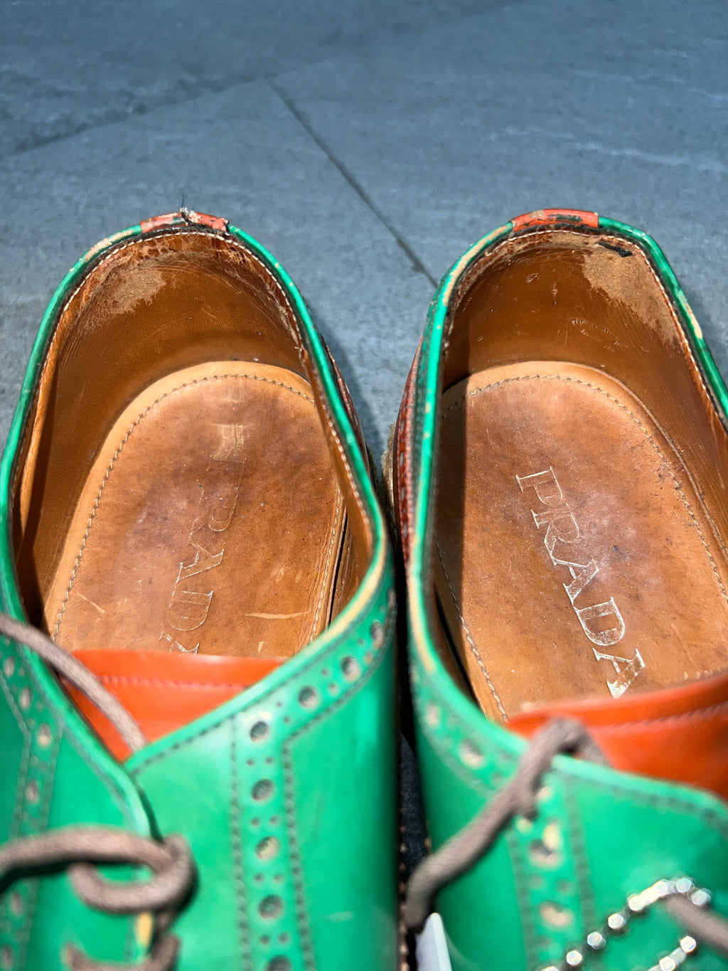 Prada Wingtip Brogue Platform Shoes Green / Orange UK 9