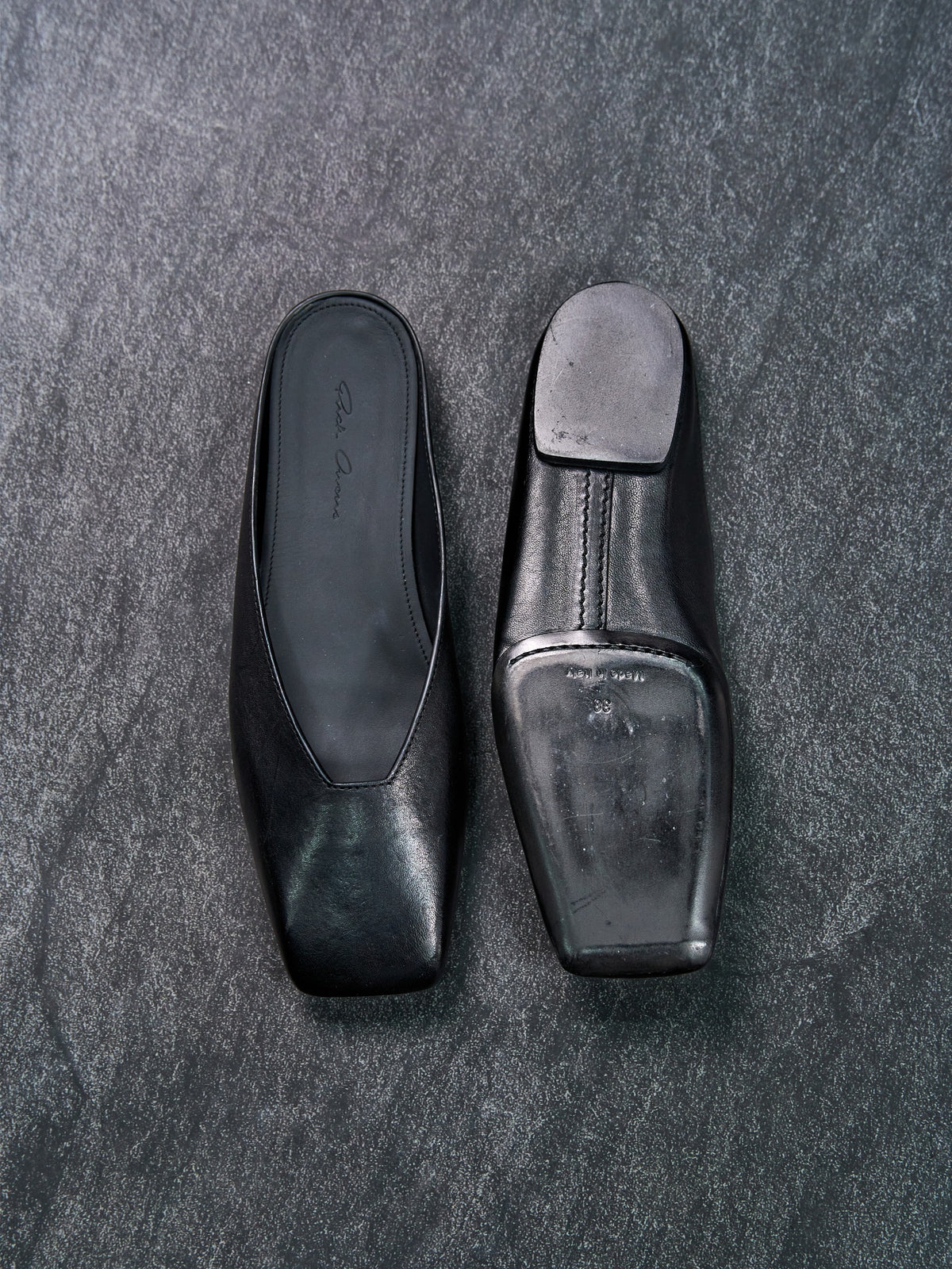 Rick Owens SS26 Ballerina Mule Flats Black Square Toe EU 38