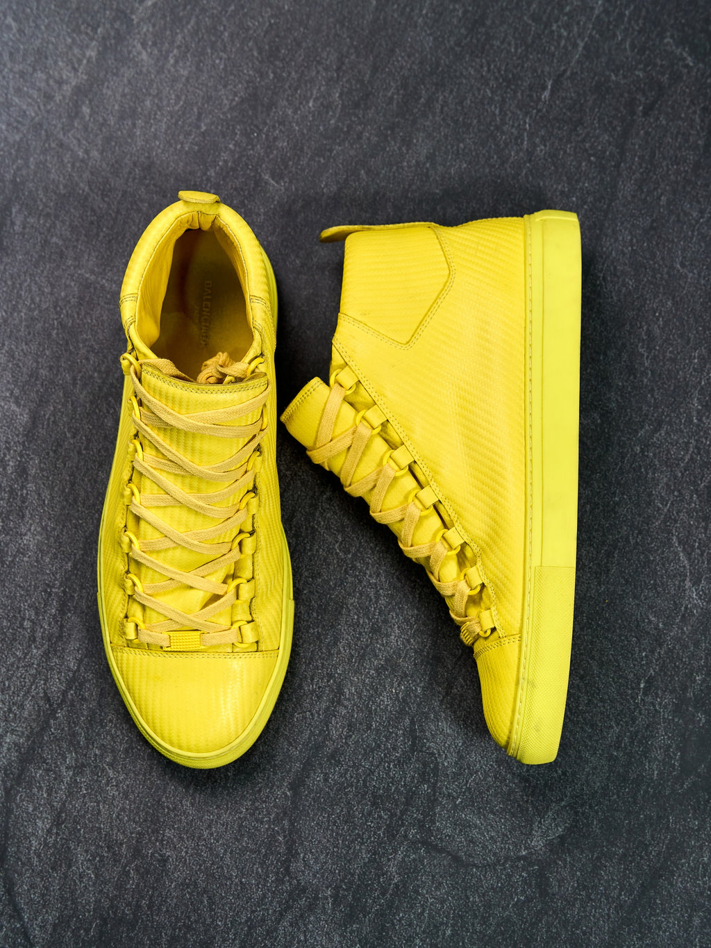 Balenciaga Arena High Top Sneakers Yellow Creased Leather EU 43