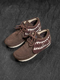 visvim Folk Moccasin Sneakers Brown Suede Knit Collar EU 41 / US 8