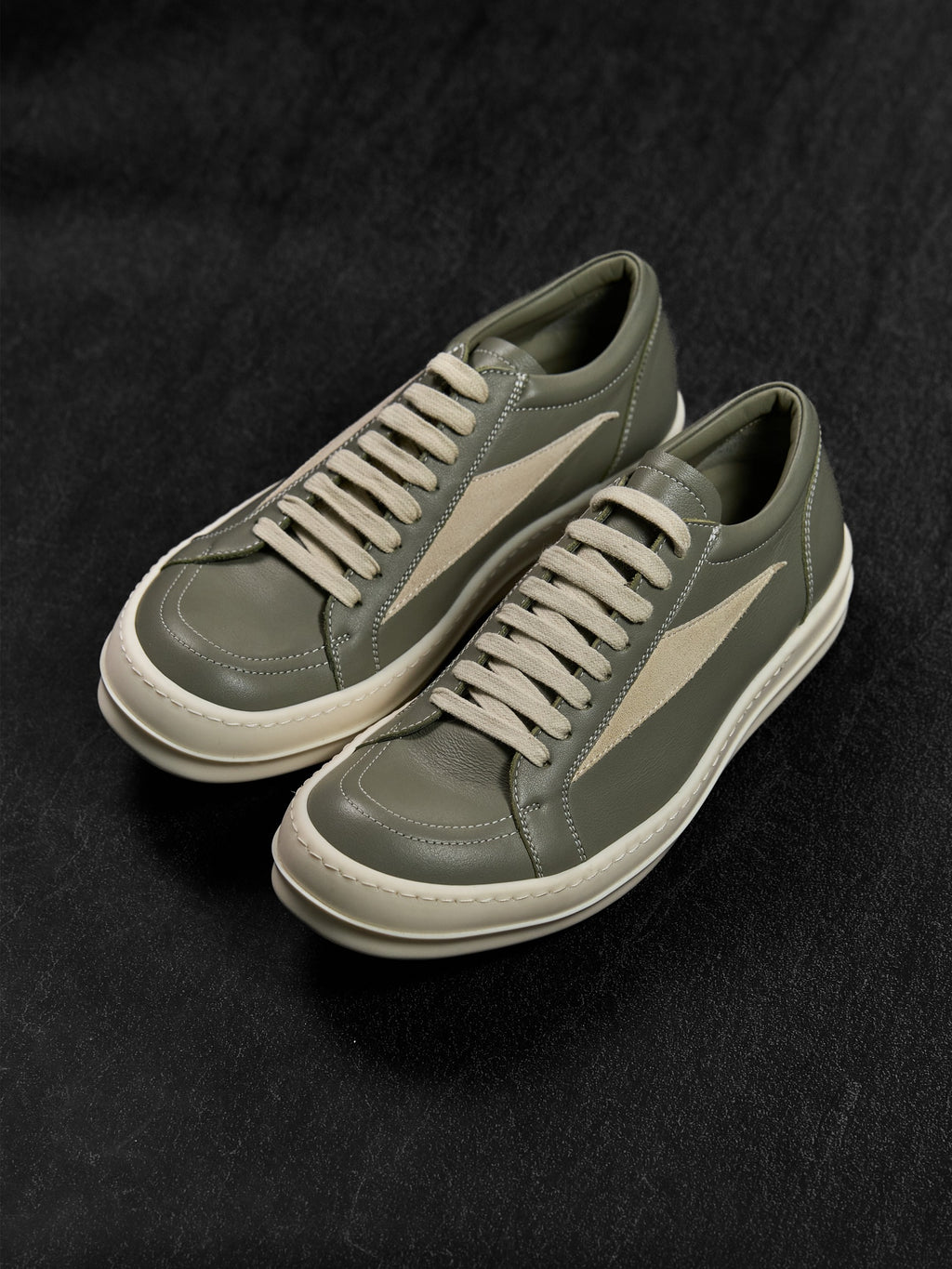 Rick Owens SS25 Vintage Sneaks Grey Green / Milk Leather EU 40