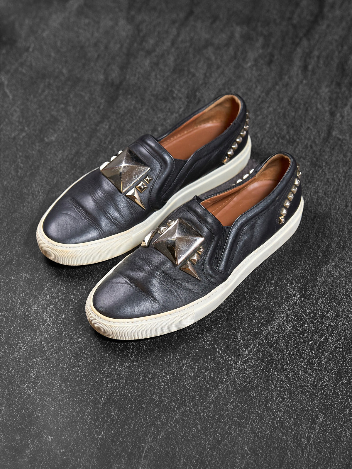 Givenchy Studded Buckle Slip-On Loafers Black Leather EU 40