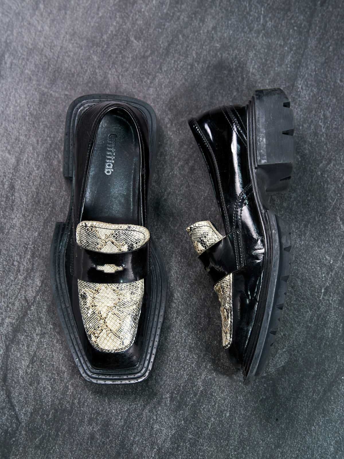 Untitlab Python-Plate Penny Loafers Black Vegan Leather EU 43