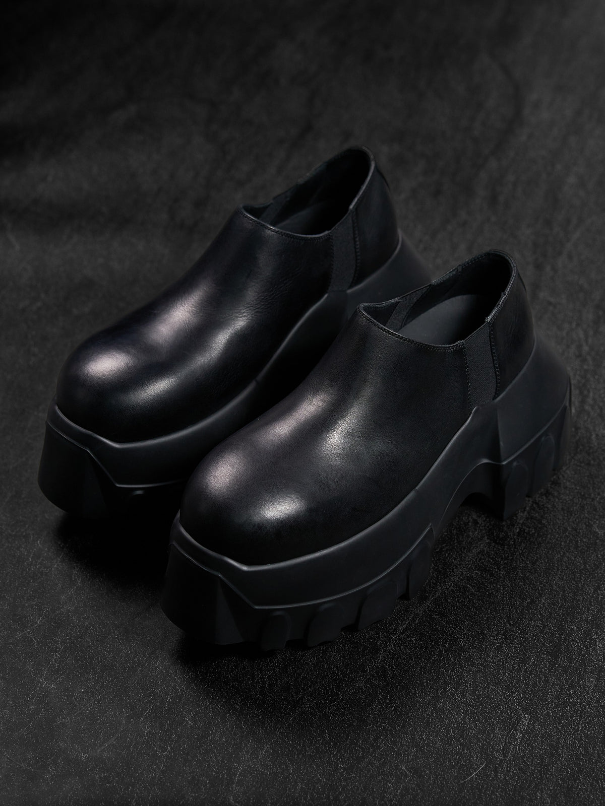 Rick Owens FW25 Slip-On Mega Tractor Boots Black Leather EU 40
