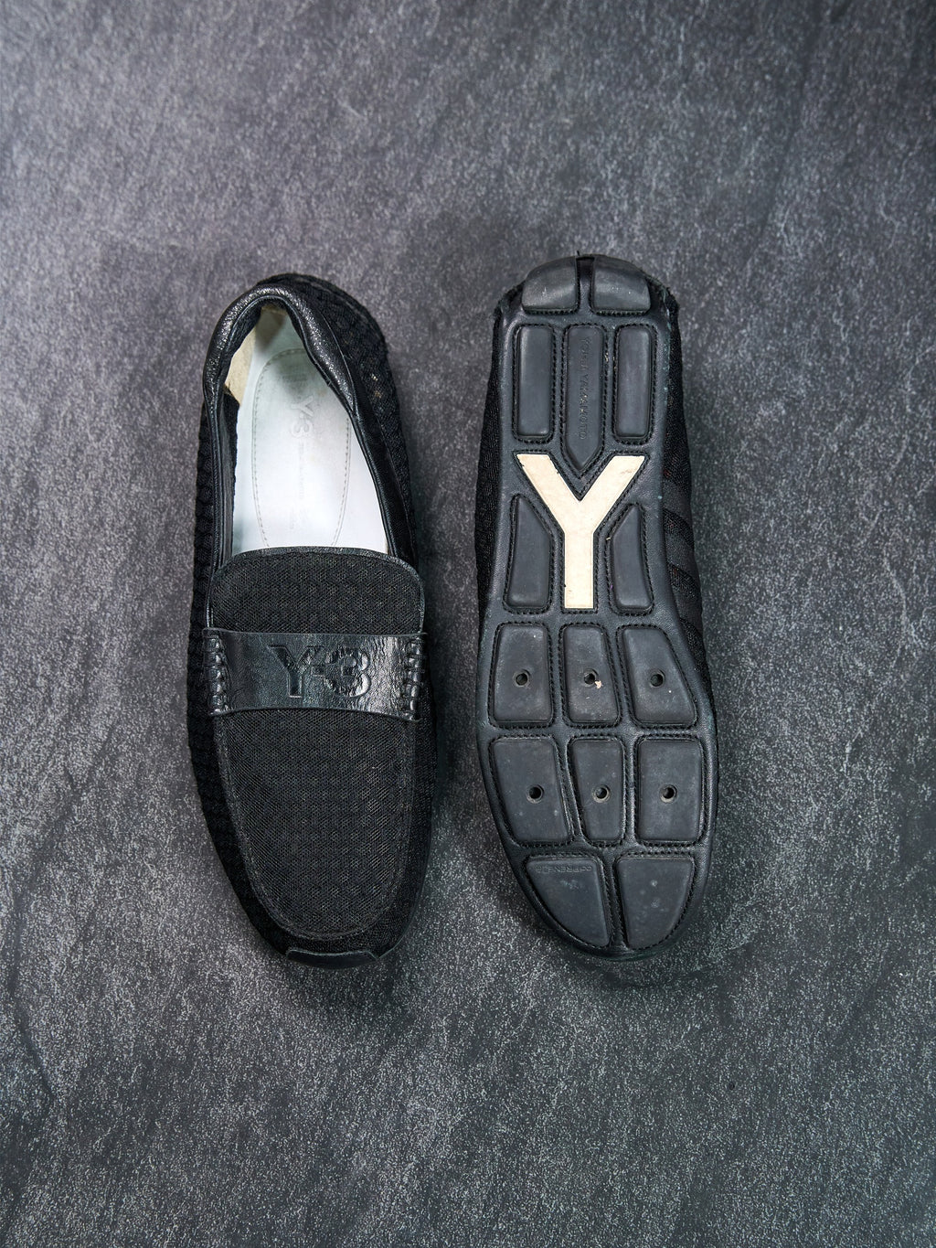 Y-3 Mesh Driving Loafers Black Perforated Leather UK 9