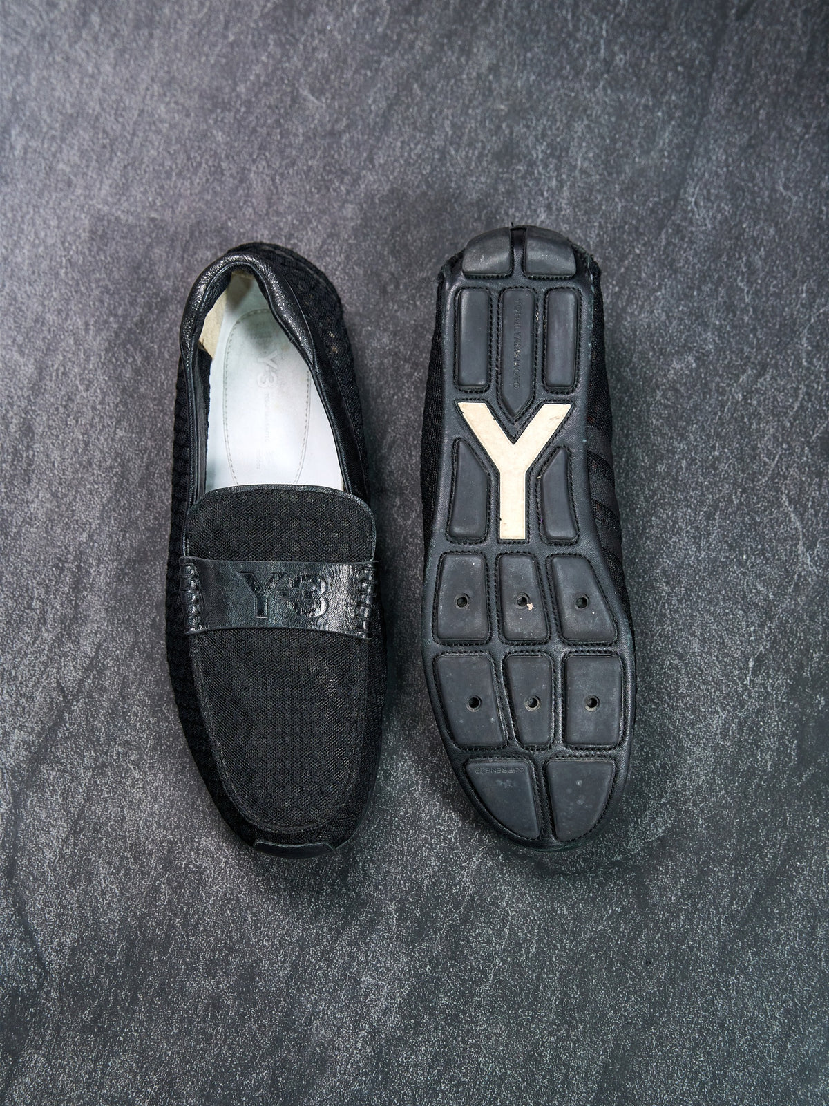Y-3 Mesh Driving Loafers Black Perforated Leather UK 9