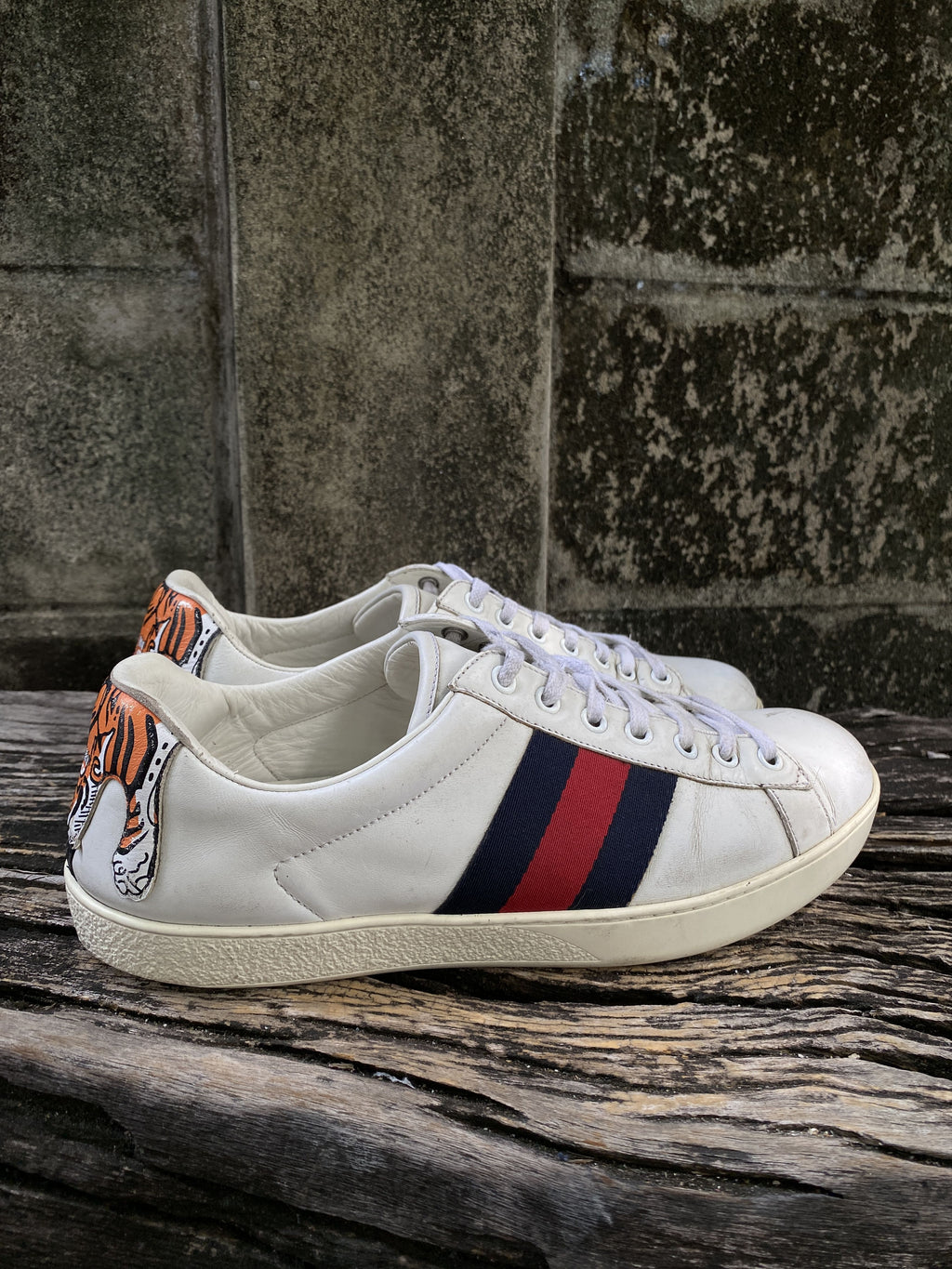 Gucci Ace White Leather Web Sneakers Size 7