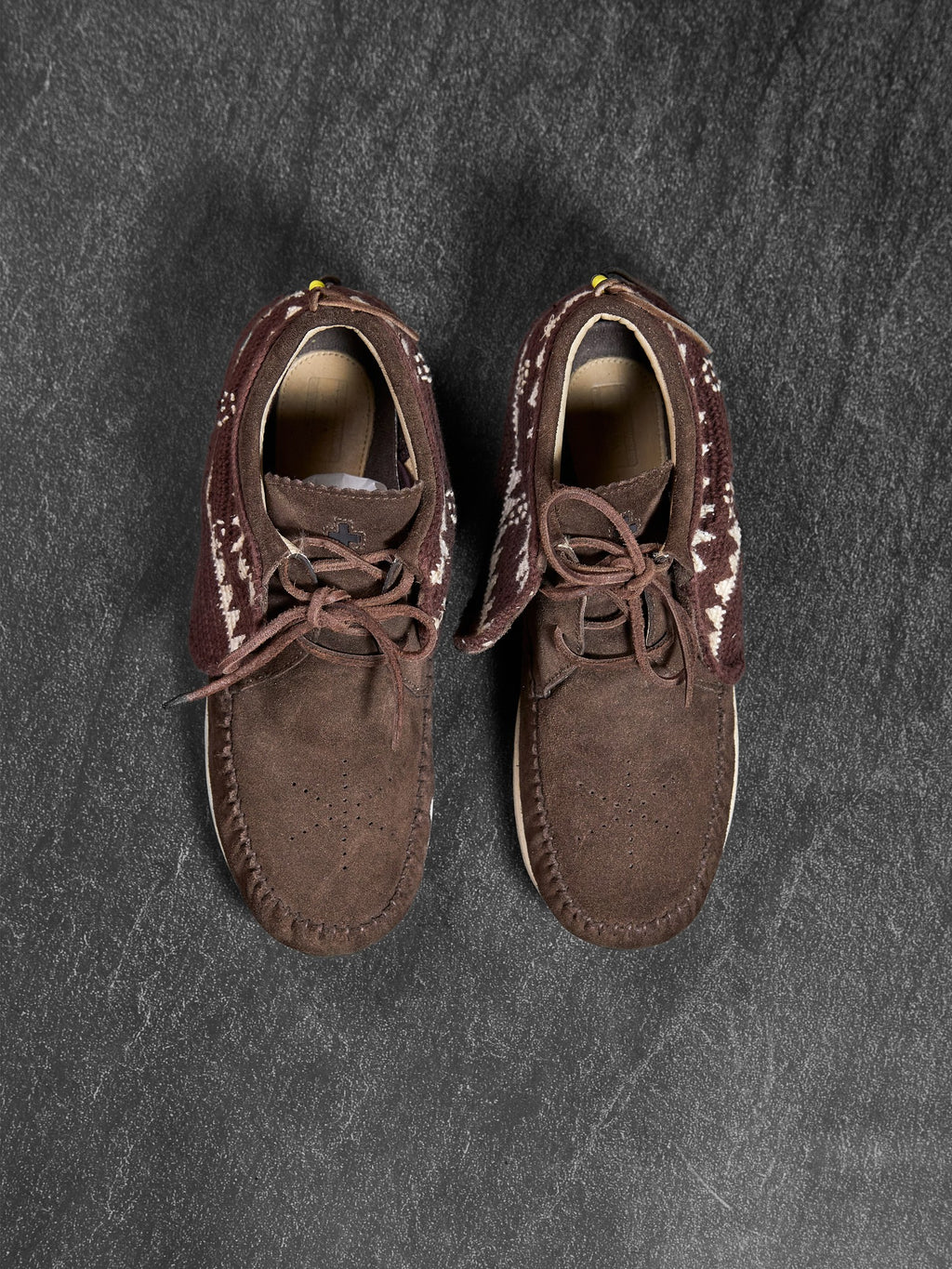 visvim Folk Moccasin Sneakers Brown Suede Knit Collar EU 41 / US 8