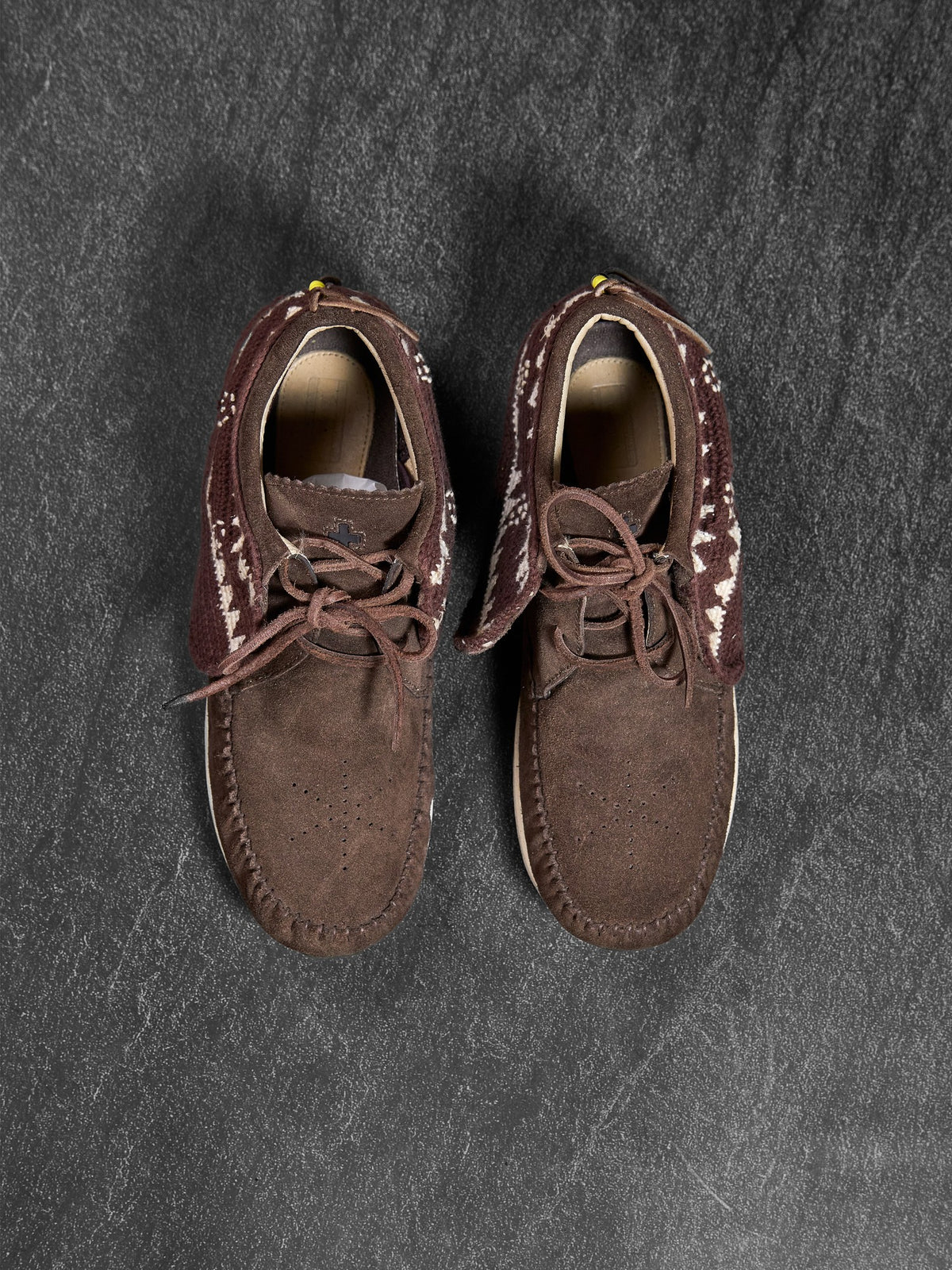 visvim Folk Moccasin Sneakers Brown Suede Knit Collar EU 41 / US 8