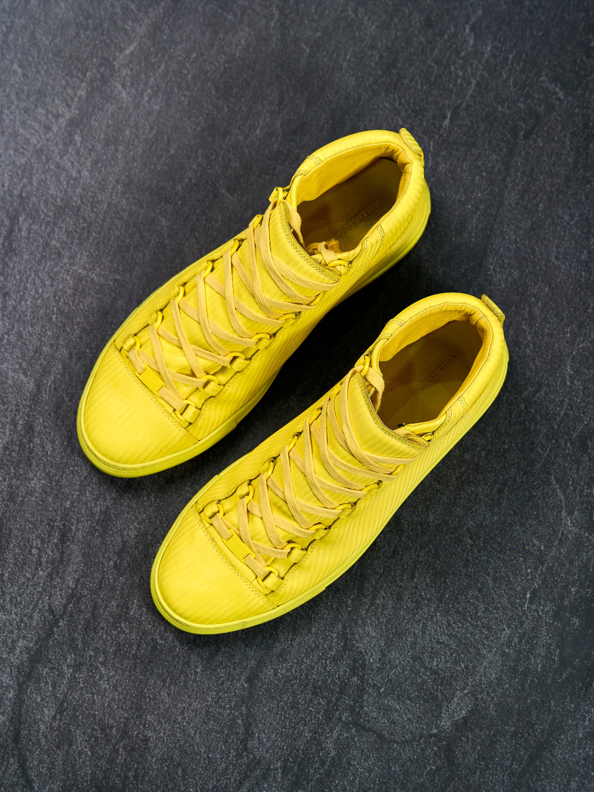 Balenciaga Arena High Top Sneakers Yellow Creased Leather EU 43