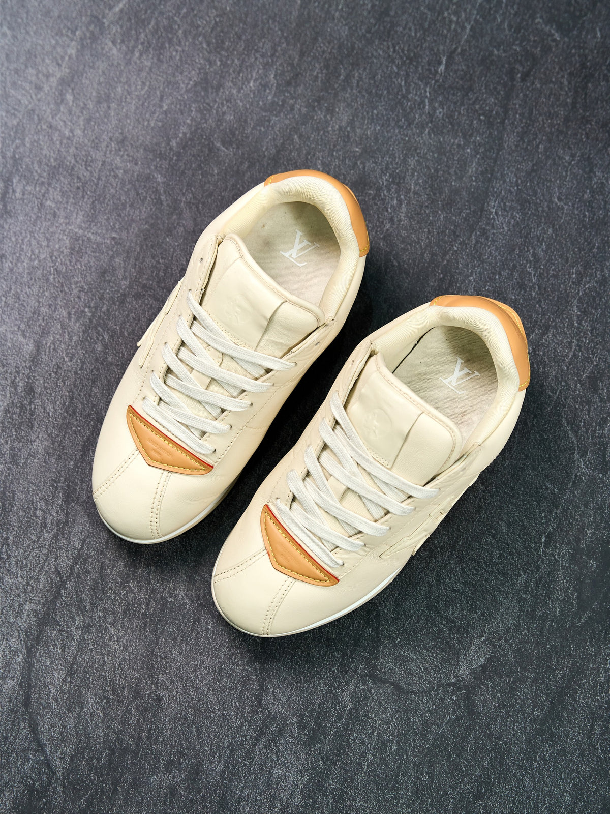 Louis Vuitton Run Away Sneakers Cream Leather Natural Cowhide Trim US 5