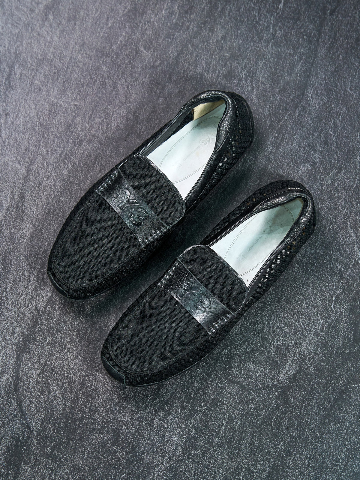 Y-3 Mesh Driving Loafers Black Perforated Leather UK 9