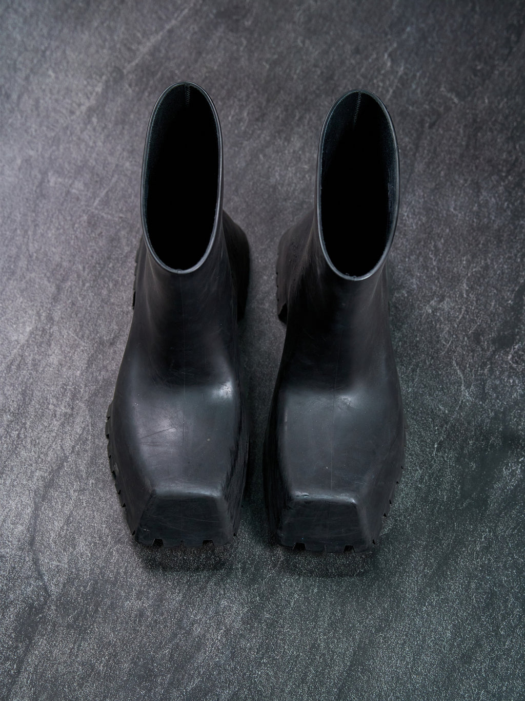 Balenciaga Trooper Rubber Ankle Boots Black Square Toe EU 43