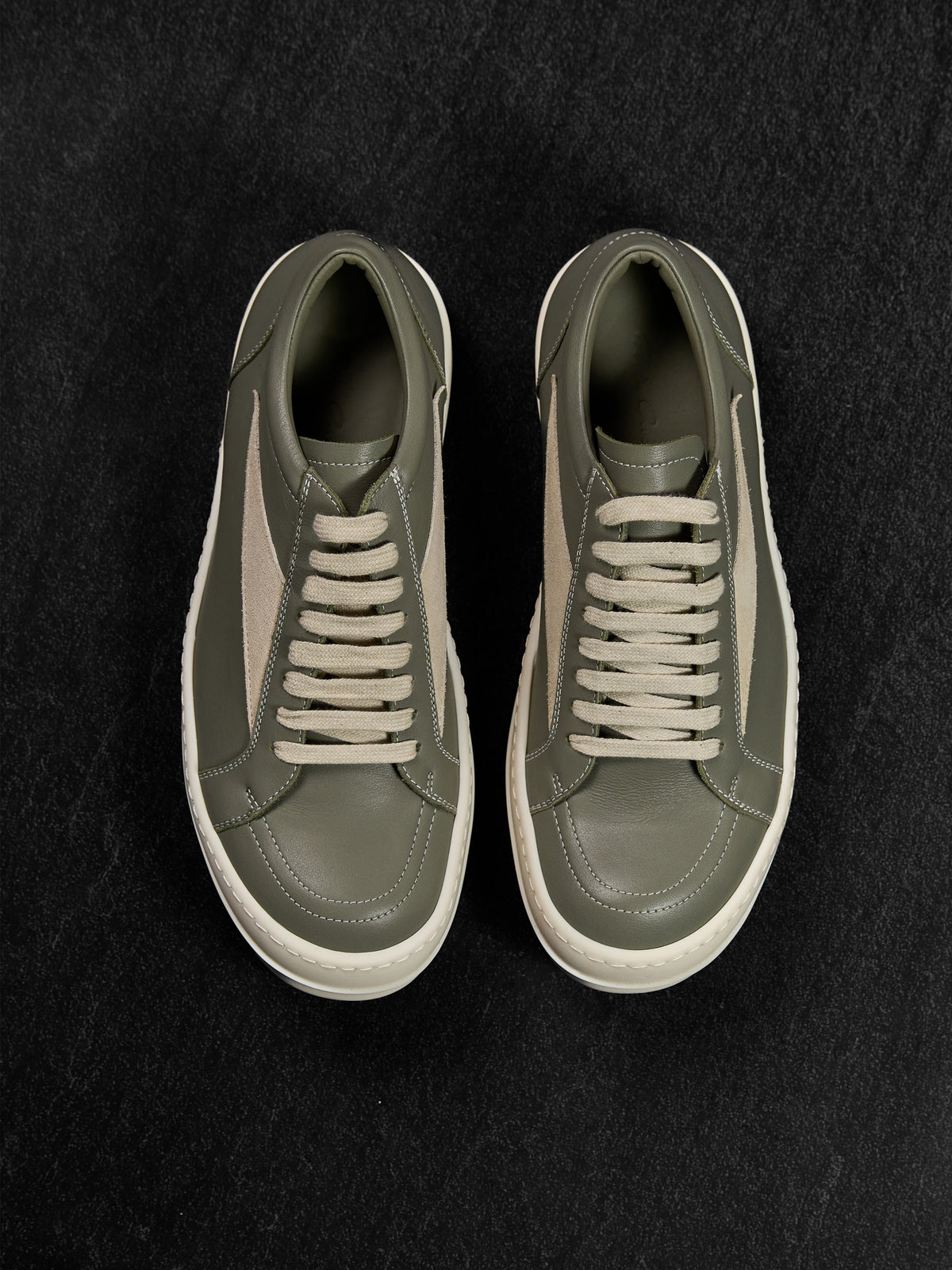 Rick Owens SS25 Vintage Sneaks Grey Green / Milk Leather EU 40
