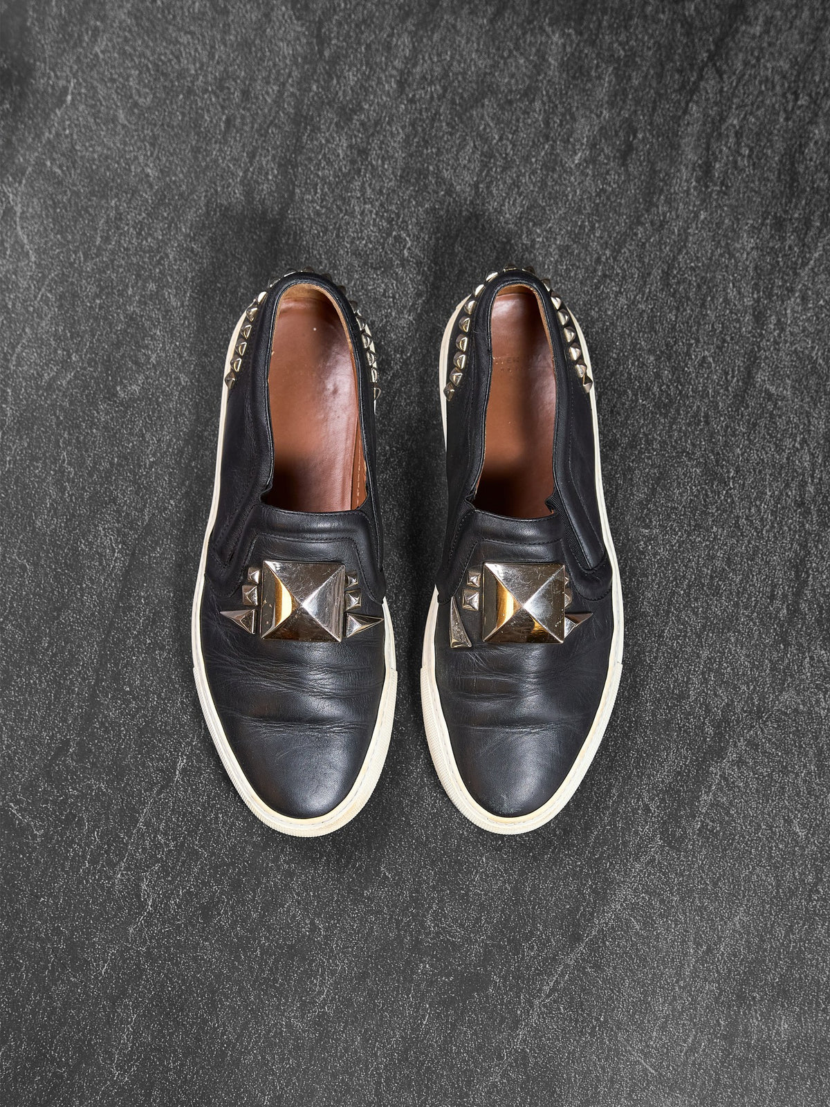Givenchy Studded Buckle Slip-On Loafers Black Leather EU 40