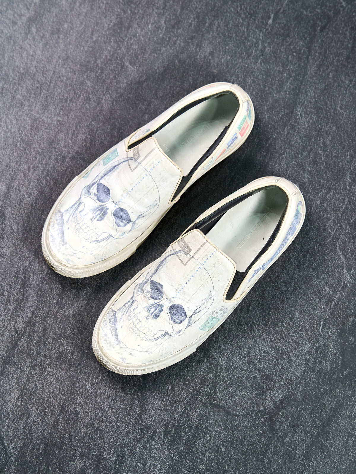 Alexander McQueen Skull Print Slip-On Sneakers White Leather EU 40