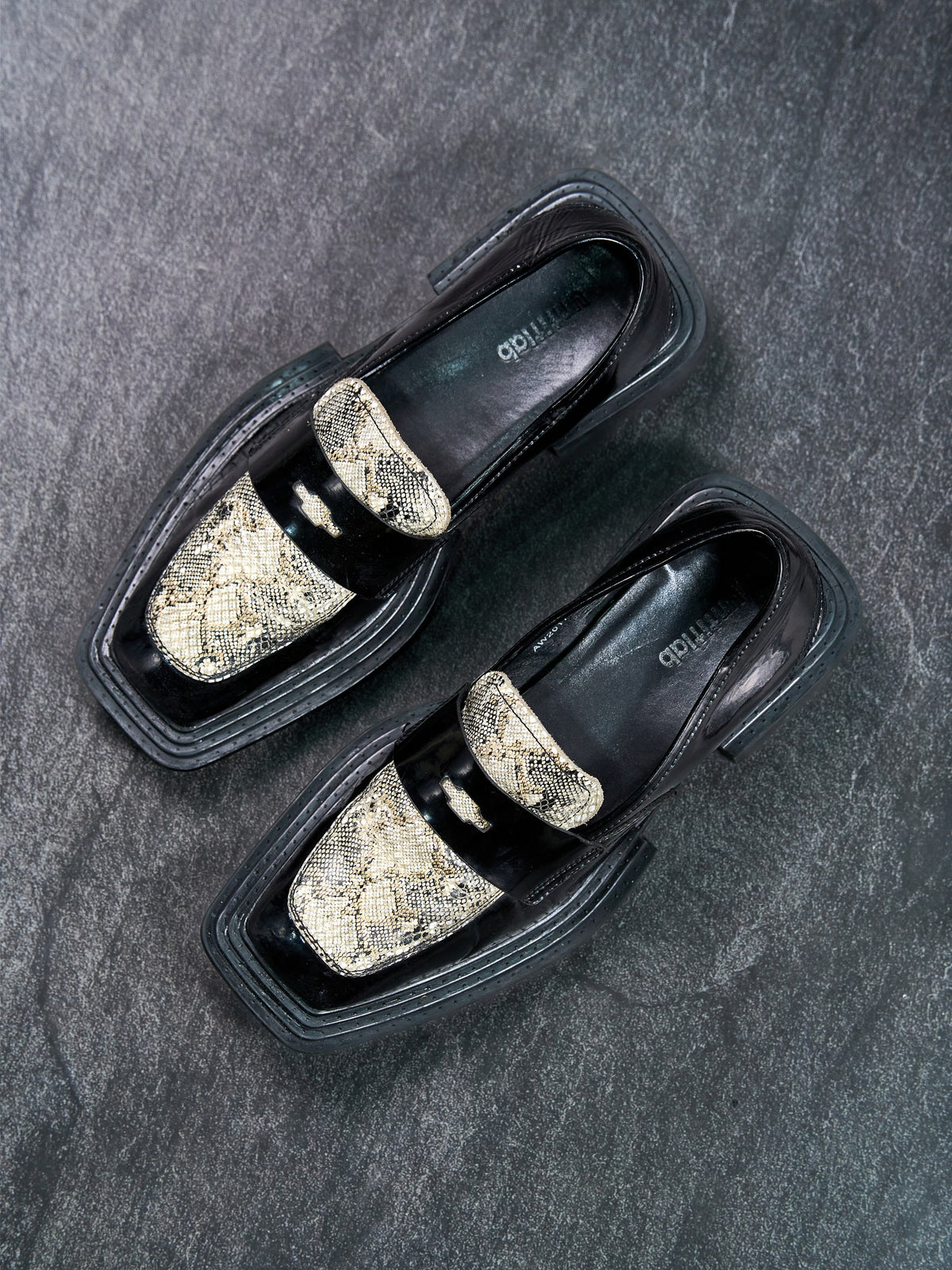 Untitlab Python-Plate Penny Loafers Black Vegan Leather EU 43