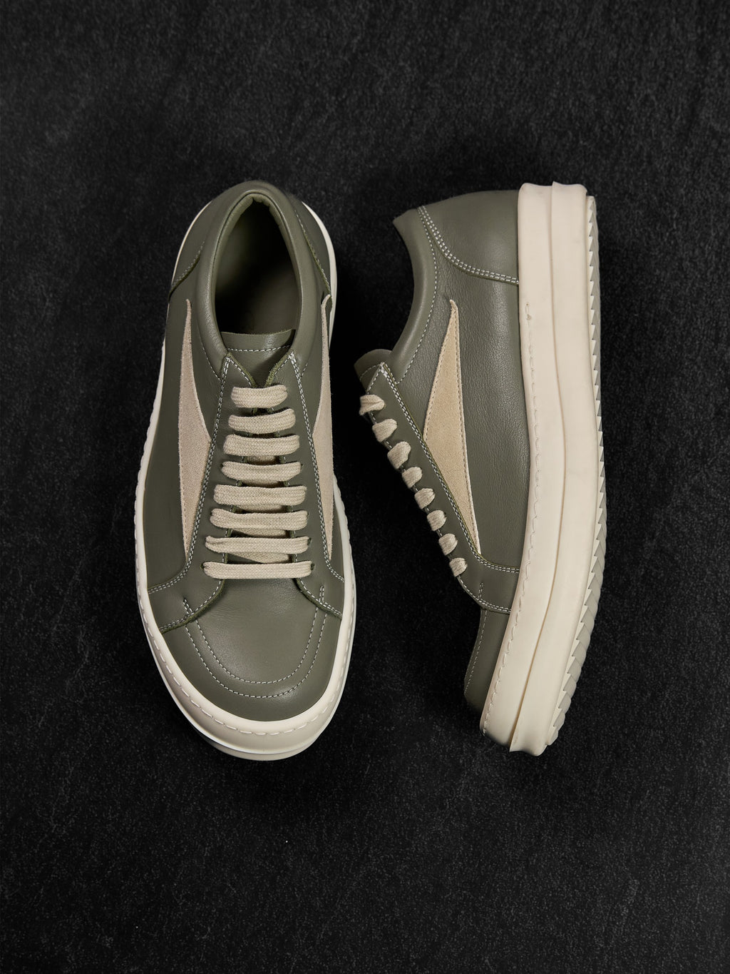 Rick Owens SS25 Vintage Sneaks Grey Green / Milk Leather EU 40