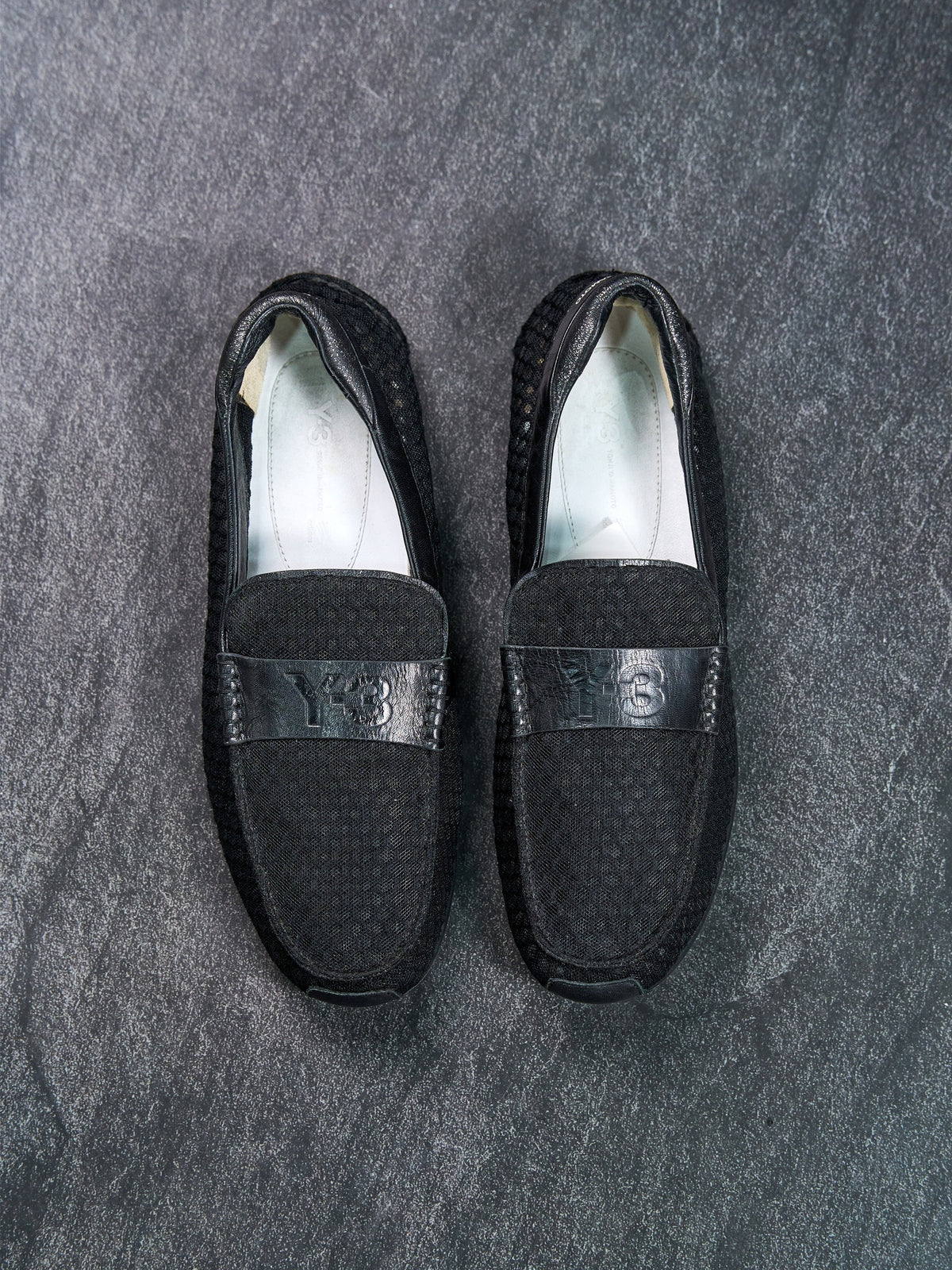 Y-3 Mesh Driving Loafers Black Perforated Leather UK 9