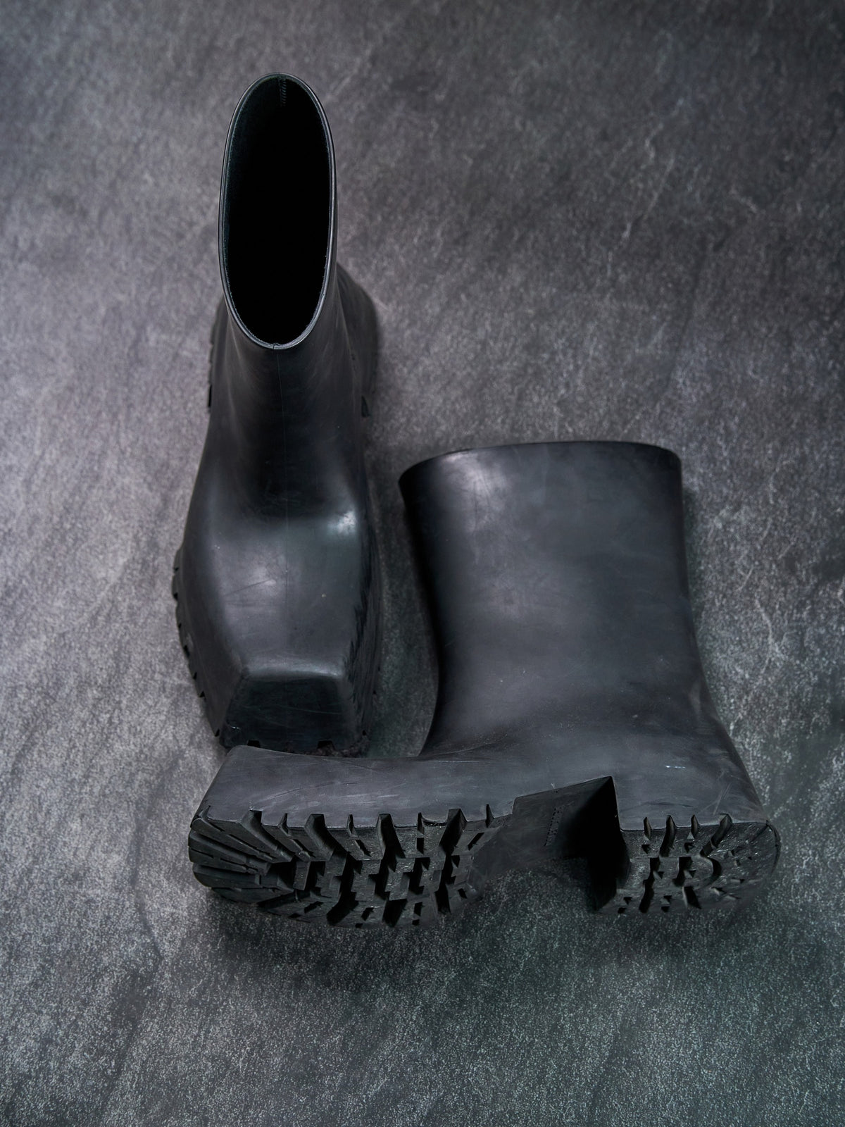 Balenciaga Trooper Rubber Ankle Boots Black Square Toe EU 43