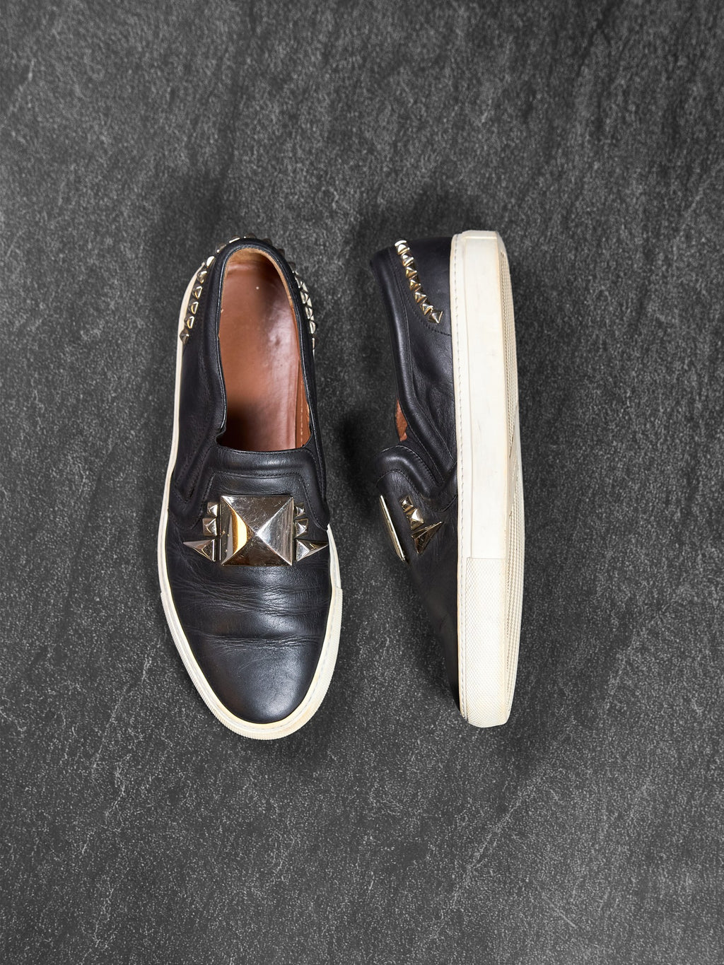Givenchy Studded Buckle Slip-On Loafers Black Leather EU 40