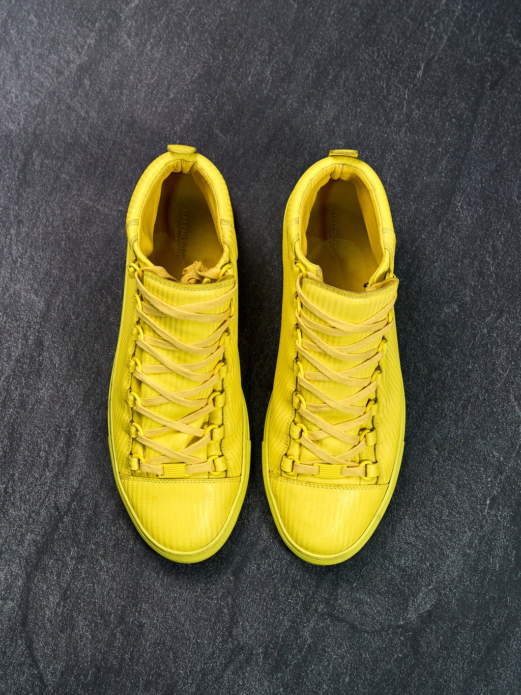 Balenciaga Arena High Top Sneakers Yellow Creased Leather EU 43