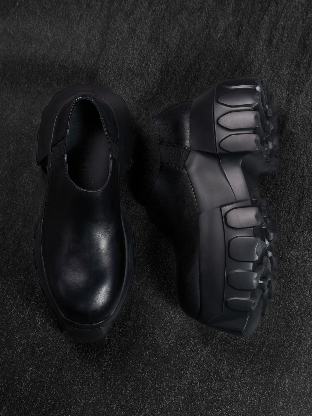 Rick Owens FW25 Slip-On Mega Tractor Boots Black Leather EU 40