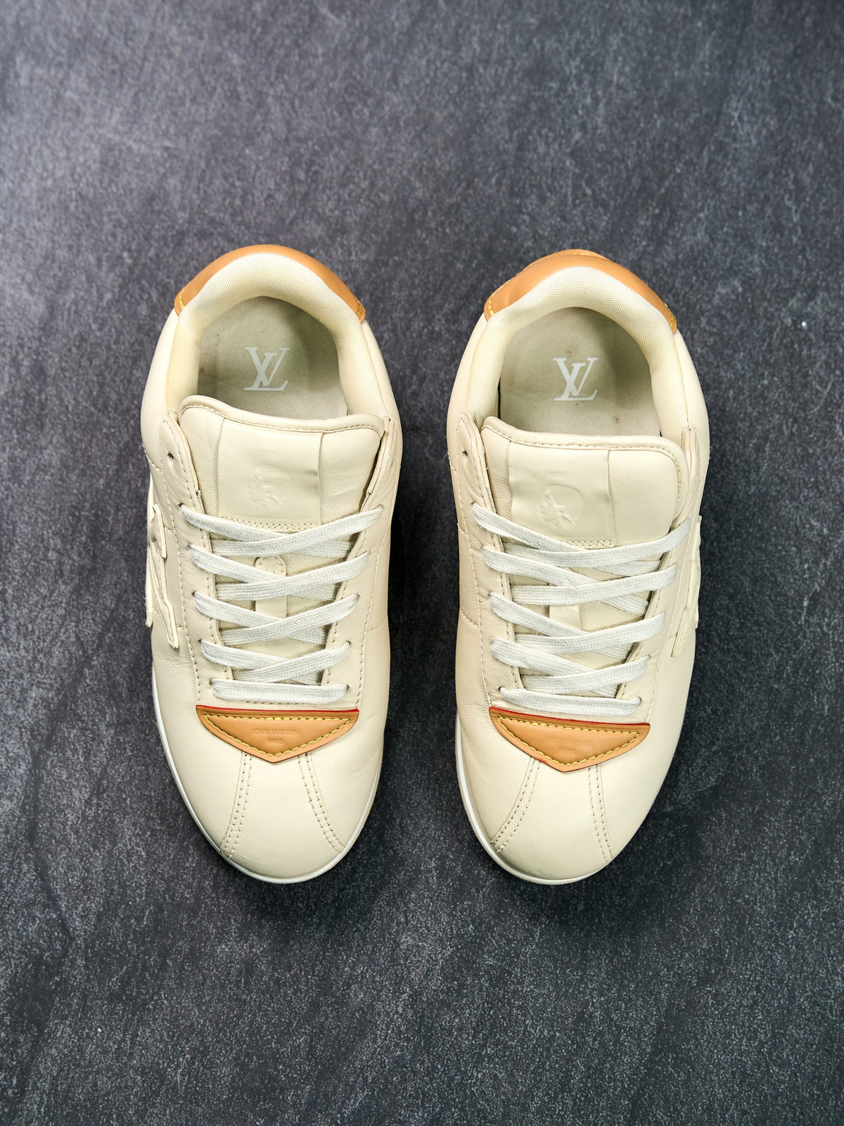 Louis Vuitton Run Away Sneakers Cream Leather Natural Cowhide Trim US 5