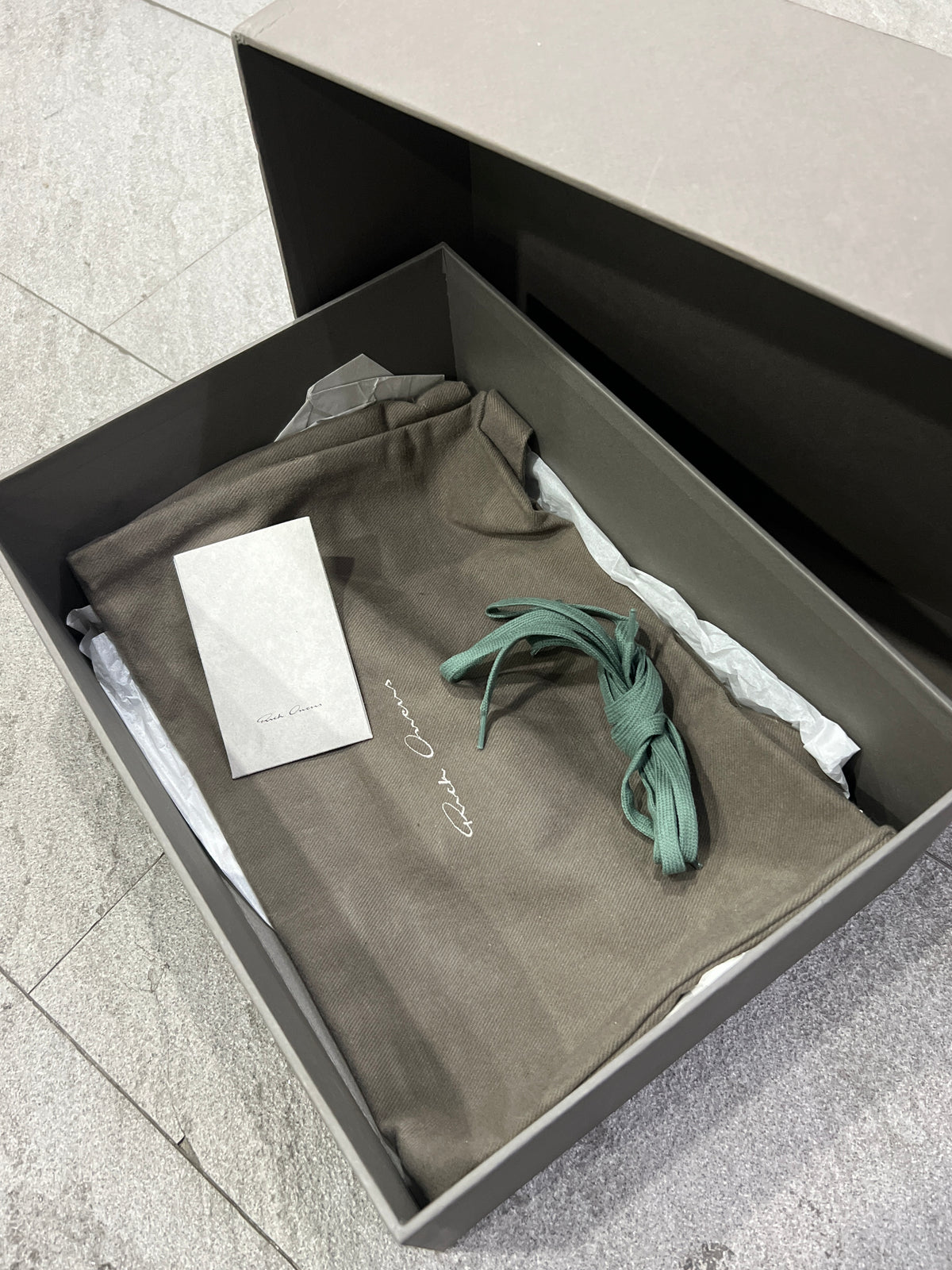 Rick Owens SS25 Vintage Sneaks Grey Green / Milk Leather EU 40