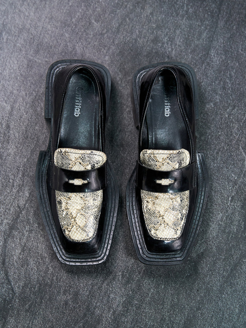 Untitlab Python-Plate Penny Loafers Black Vegan Leather EU 43