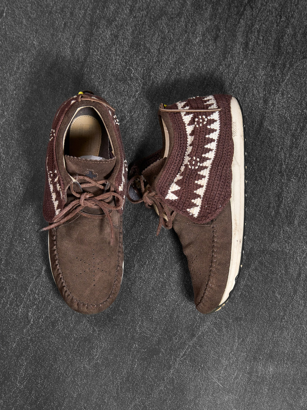 visvim Folk Moccasin Sneakers Brown Suede Knit Collar EU 41 / US 8