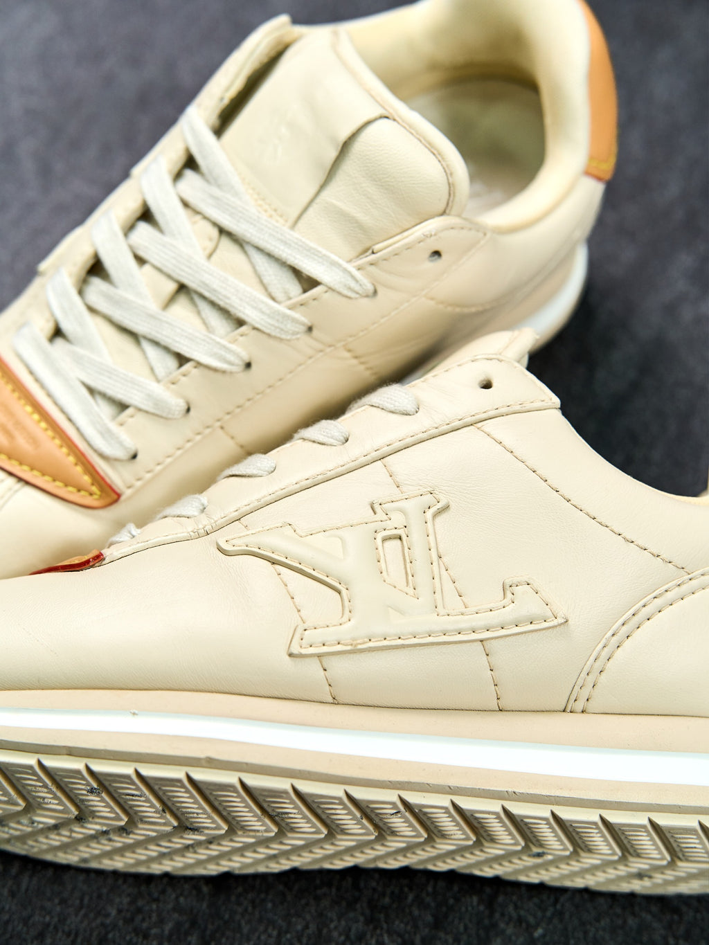 Louis Vuitton Run Away Sneakers Cream Leather Natural Cowhide Trim US 5