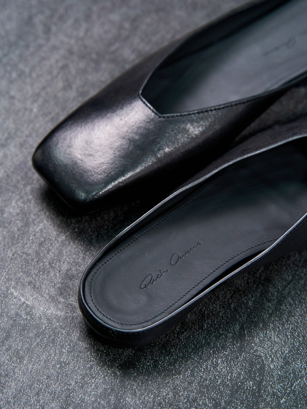 Rick Owens SS26 Ballerina Mule Flats Black Square Toe EU 38