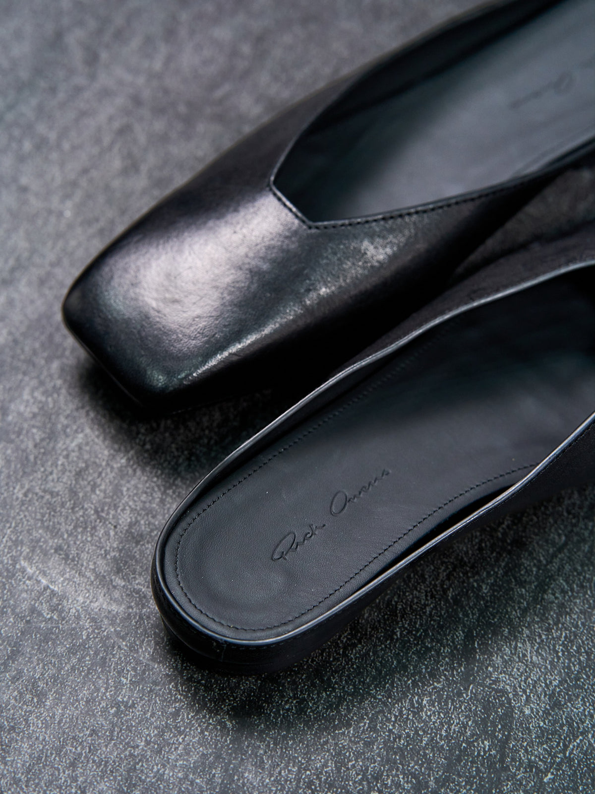 Rick Owens SS26 Ballerina Mule Flats Black Square Toe EU 38