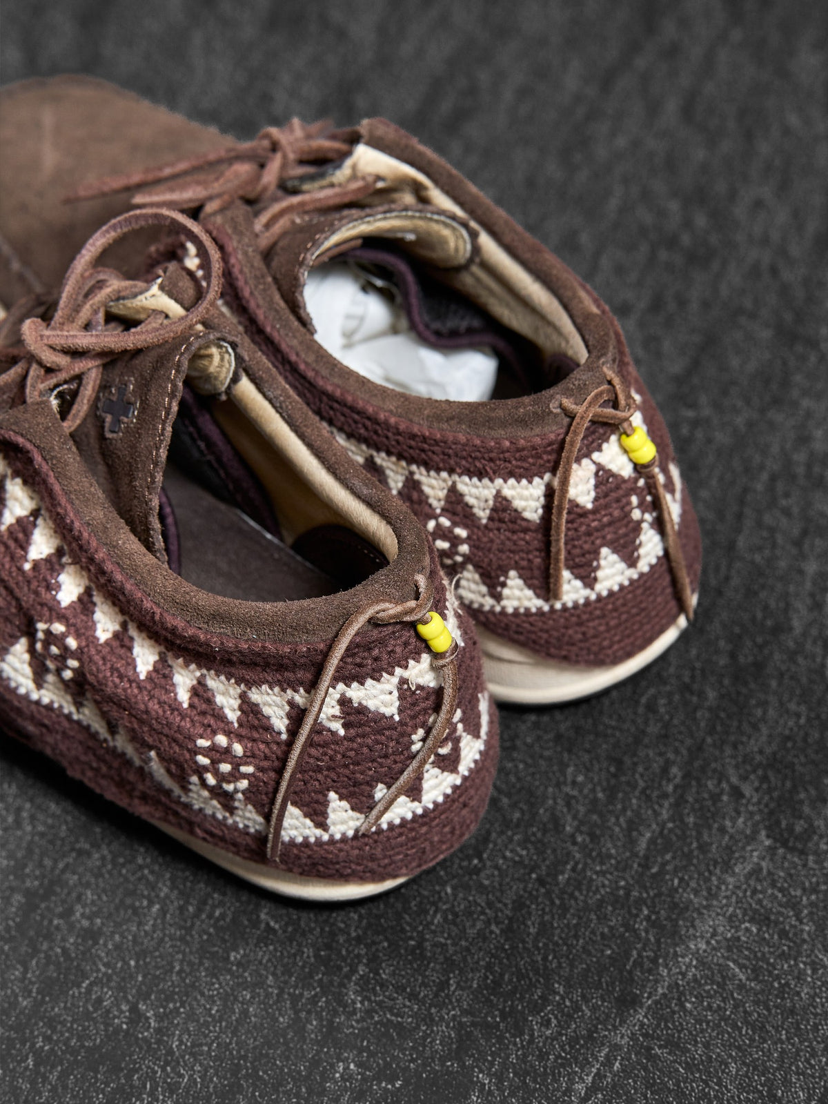 visvim Folk Moccasin Sneakers Brown Suede Knit Collar EU 41 / US 8