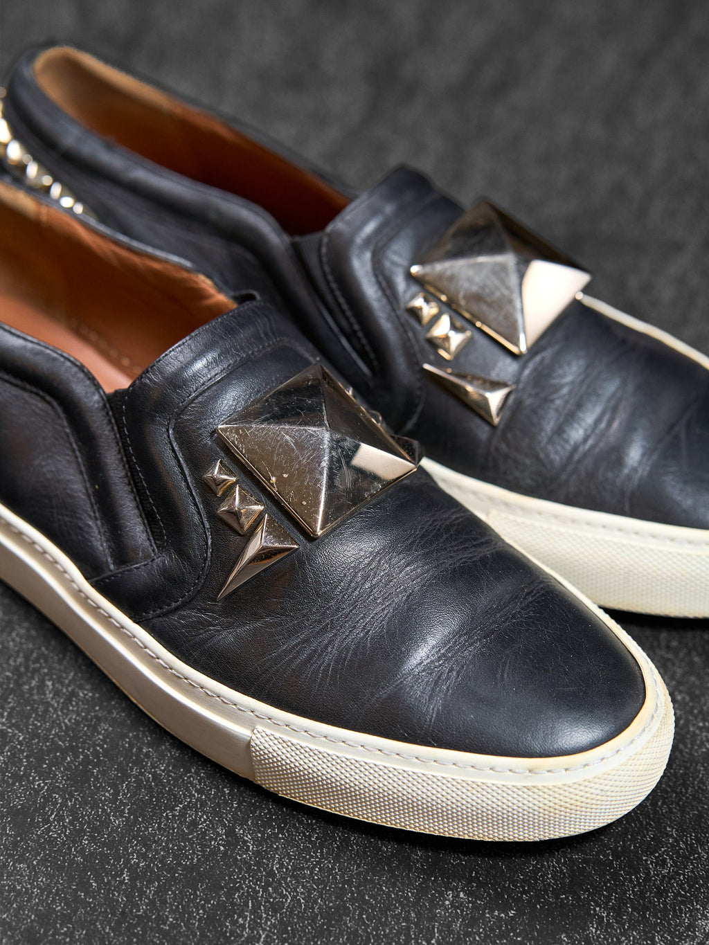 Givenchy Studded Buckle Slip-On Loafers Black Leather EU 40
