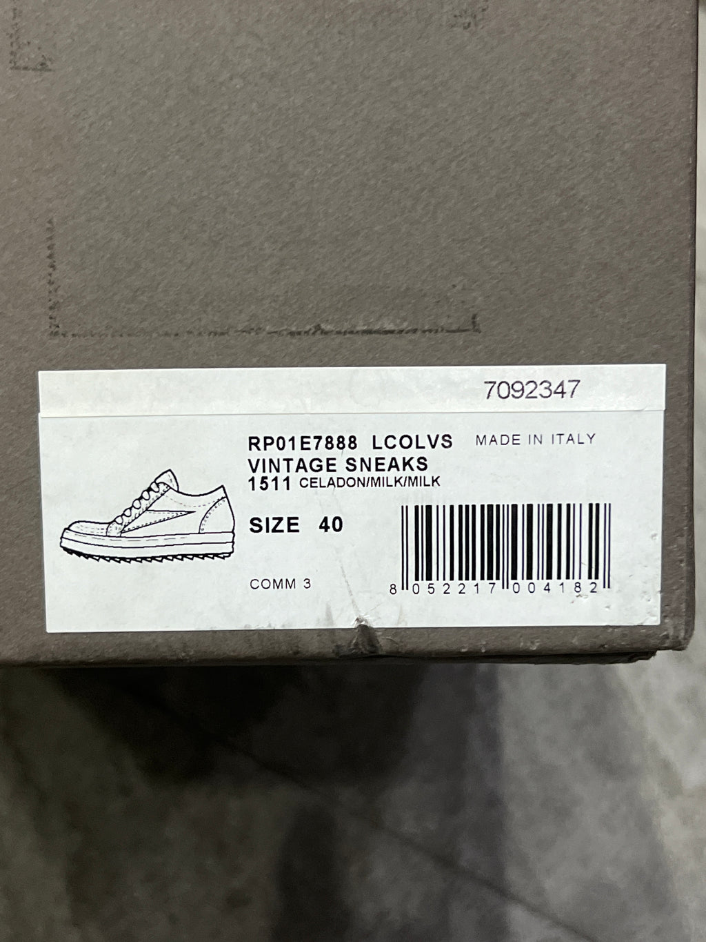 Rick Owens SS25 Vintage Sneaks Grey Green / Milk Leather EU 40